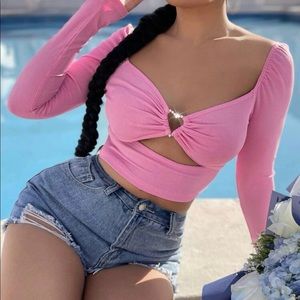 Sexy rhinestone cut out Sweetheart neck crop